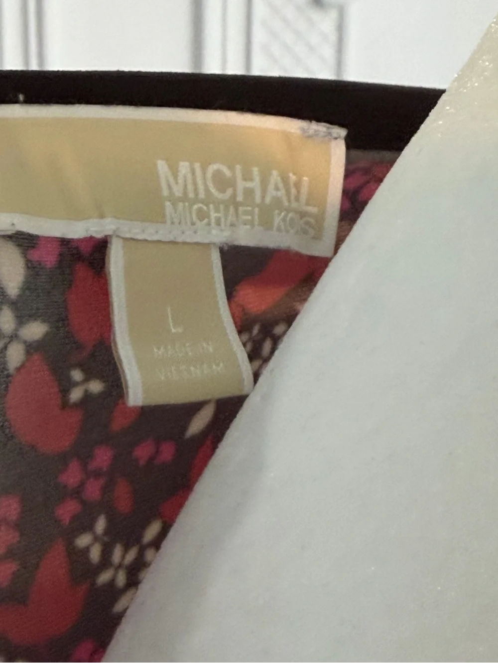 MICHAEL Michael Kors Red Floral Long Sleeve Shift Dress Sz L Black Trim Office